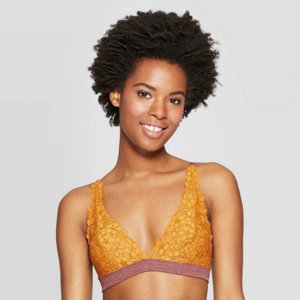 Colsie Mustard Yellow and Maroon Lace Bralette